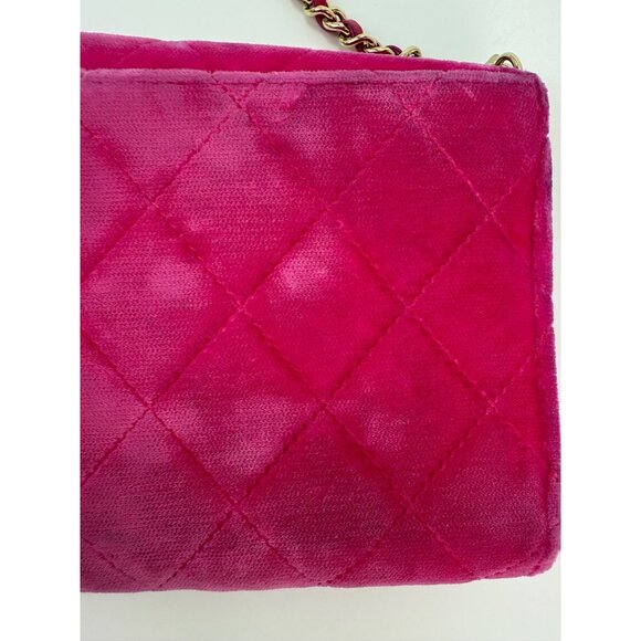 Chanel Velvet Quilted Timeless Fuchsia Wallet on a Chain Clutch Bag - Picture 13 of 16